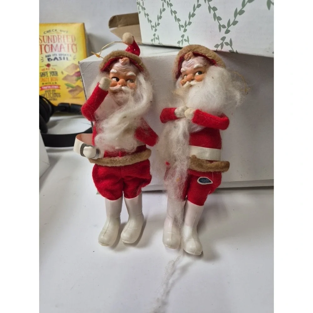 Vintage Rubber Face Felt Santa Elf Christmas Ornaments Lot of 3 Japan Retro MCM